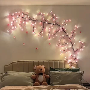 1PC 72/96LEDS Pink Cherry Blossom Vine Lights, Branch Lights, 8 Flashing Modes, USB Powered,used for Bedrooms Indoor Home Party