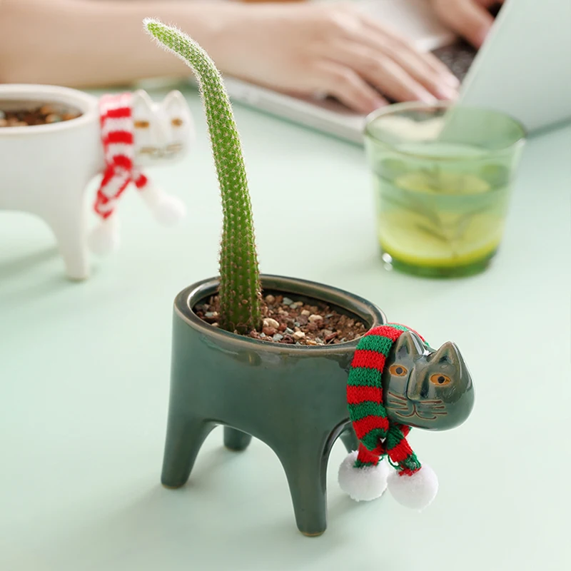 HOT Cute Cat Plant Pot Ceramic Animal Planter Garden Balcony Decor Succulent Flower Pots for Bonsai Cactus Vase Dropshopping - Image 4
