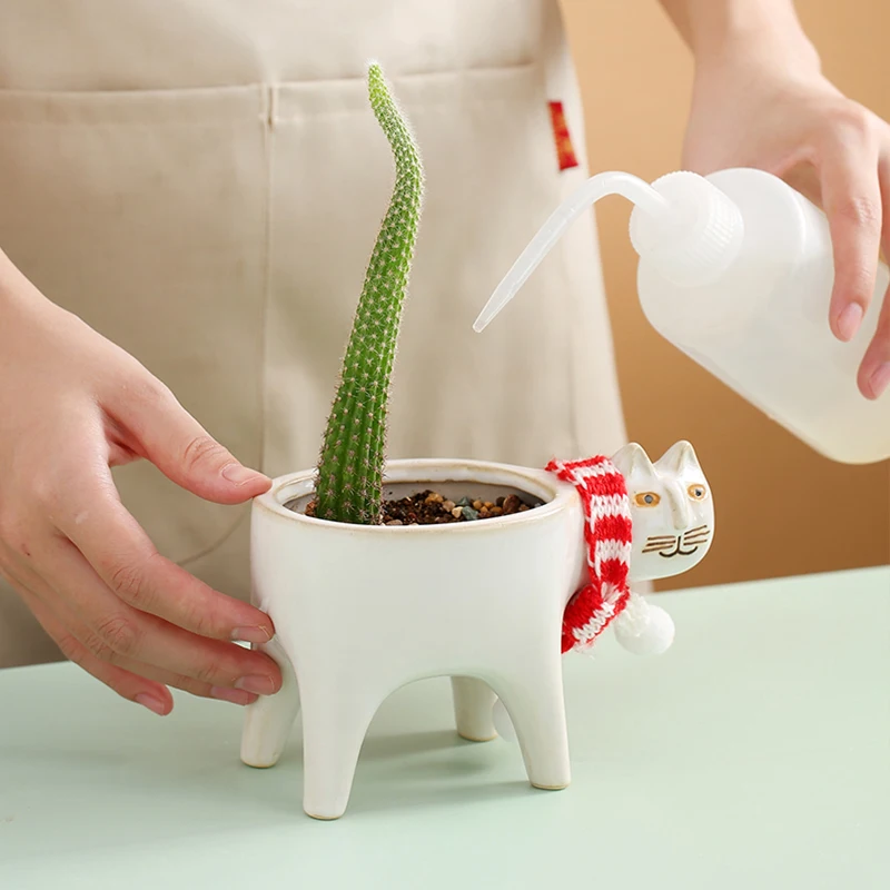 HOT Cute Cat Plant Pot Ceramic Animal Planter Garden Balcony Decor Succulent Flower Pots for Bonsai Cactus Vase Dropshopping - Image 2