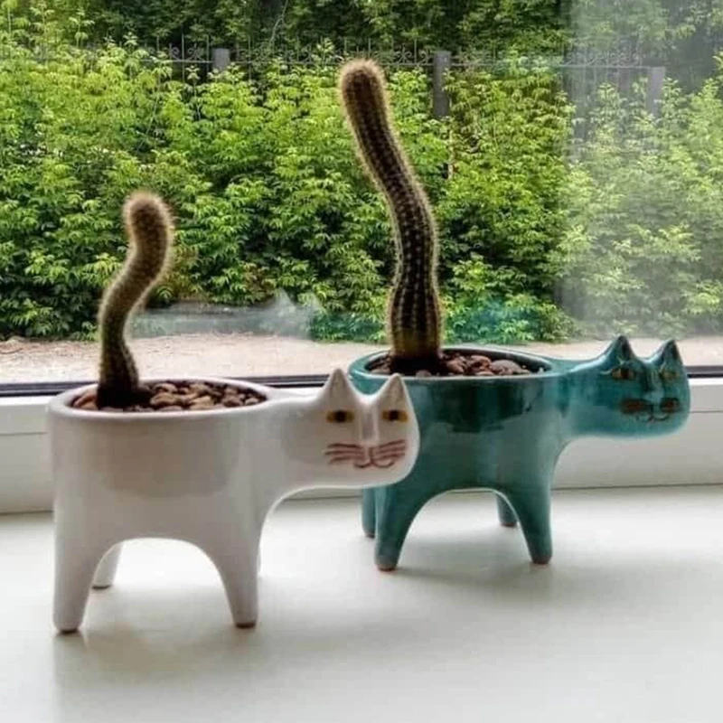 HOT Cute Cat Plant Pot Ceramic Animal Planter Garden Balcony Decor Succulent Flower Pots for Bonsai Cactus Vase Dropshopping - Image 5