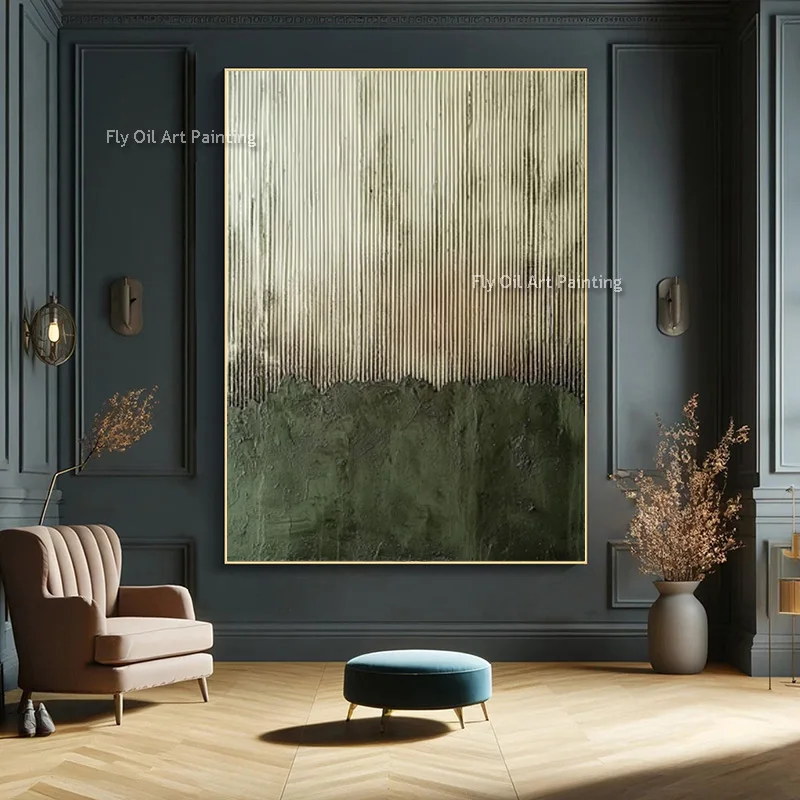 Canvas Thick Texture Grass Green Beige Abstract Wall Art Handmade Large Original Fashion Artwork New Oil Painting For Home Decor - Image 2