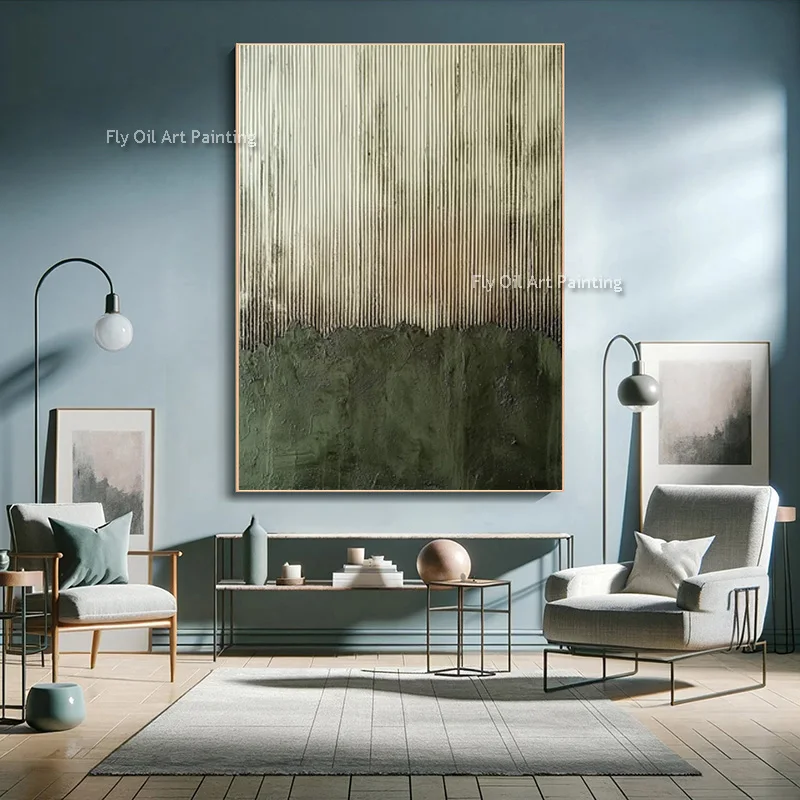 Canvas Thick Texture Grass Green Beige Abstract Wall Art Handmade Large Original Fashion Artwork New Oil Painting For Home Decor - Image 3
