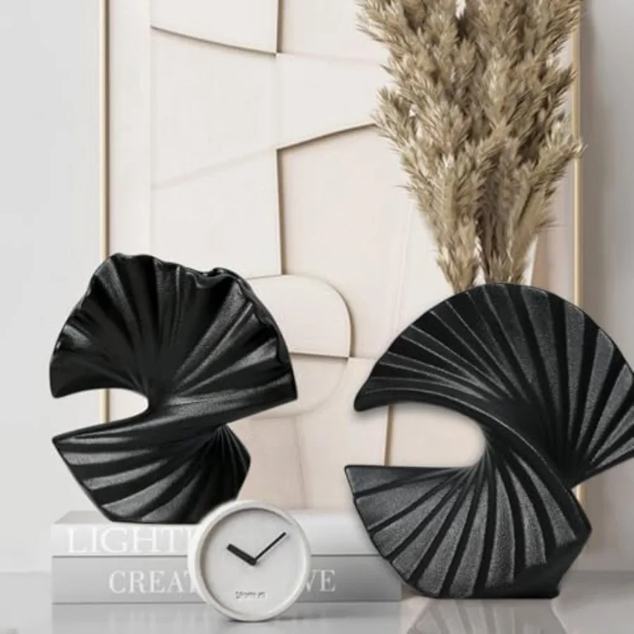 Sector Vase Set of 2 - Minimalist Nordic Black Ceramic Sector Vase Vase Decor Table Centerpiece Olive Plant Wedding Living Room - Image 2