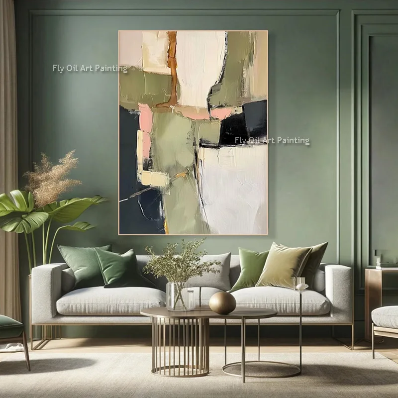Canvas Thick Texture Grass Green Beige Abstract Wall Art Handmade Large Original Fashion Artwork New Oil Painting For Home Decor - Image 4