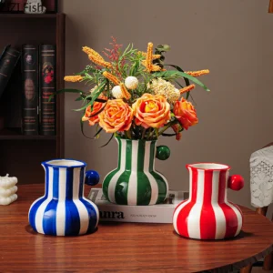Colorful Stripes Creative Ceramic Vase Plant Pots Table Decoration Ornaments Flower Arrangement Floral Vase Room Aesthetic Decor
