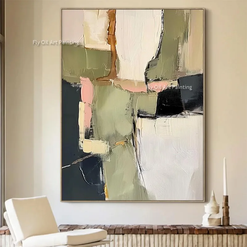 Canvas Thick Texture Grass Green Beige Abstract Wall Art Handmade Large Original Fashion Artwork New Oil Painting For Home Decor - Image 6