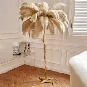 Luxury Modern White Pink Ostrich Feather Floor Lamp Home Corridor Party Stage Romantic Road Decoration E27 Light Bulb Fixture