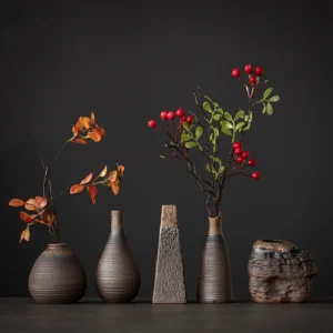 Retro rough pottery mini flower vase, ceramic tabletop small vase, indoor hydroponic ornament decoration