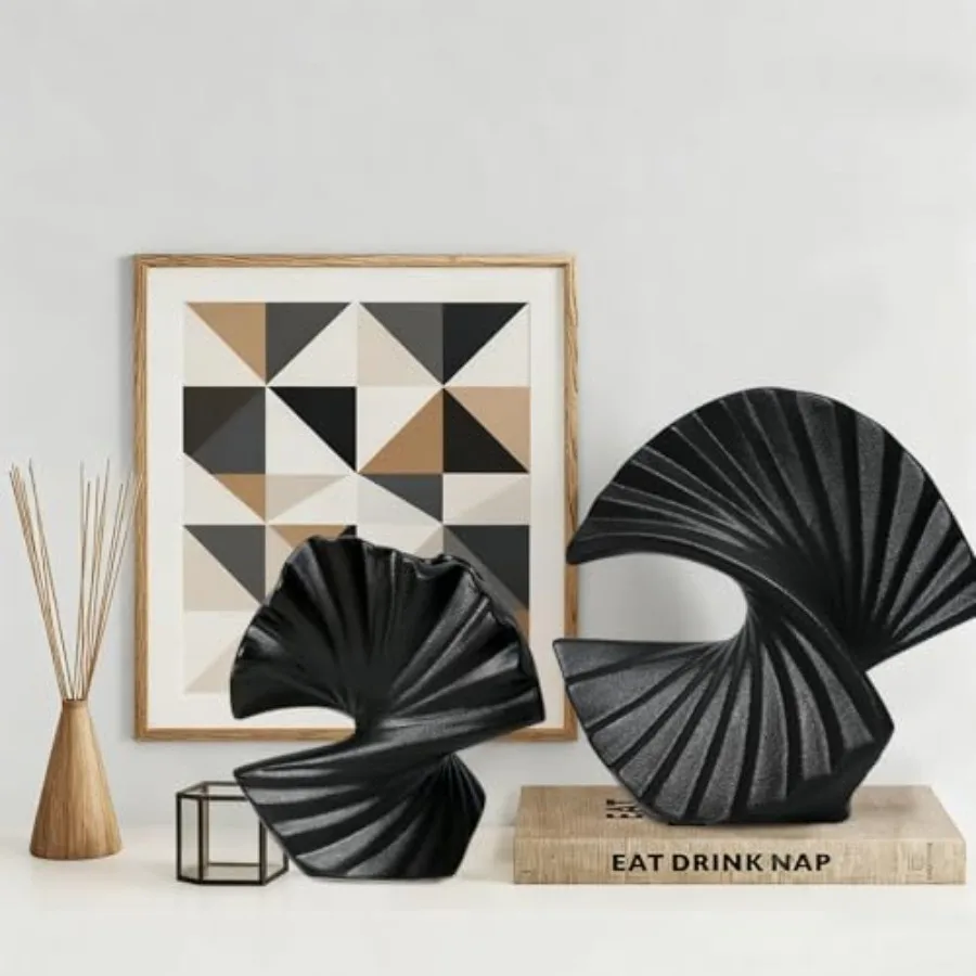 Sector Vase Set of 2 - Minimalist Nordic Black Ceramic Sector Vase Vase Decor Table Centerpiece Olive Plant Wedding Living Room - Image 4