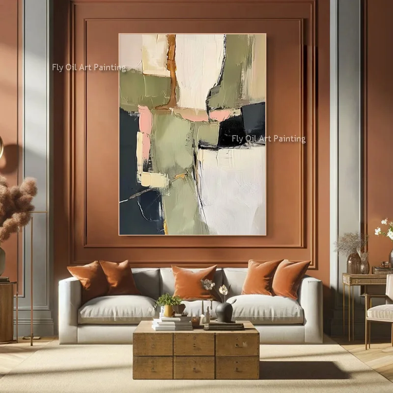 Canvas Thick Texture Grass Green Beige Abstract Wall Art Handmade Large Original Fashion Artwork New Oil Painting For Home Decor - Image 5