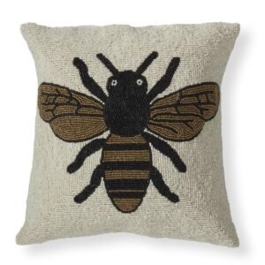 14 Inch Handcrafted Glass Beaded Bee Square Pillow