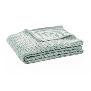 Knit throw, Sage, White, Beige