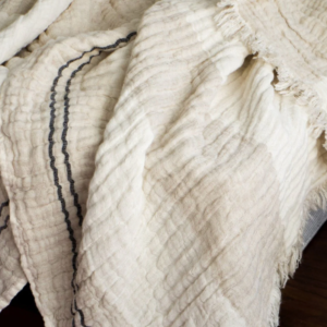 Crinkled Luxe Linen Stripe Throw