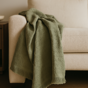 Blissful Bamboo Jacquard Throw-Olive Green